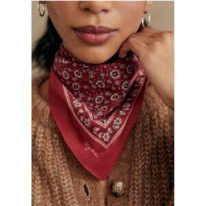 NWT Sézane red Floral Foulard Pour La Vie Scarf Kerala Bleu Bandana 100% Cotton